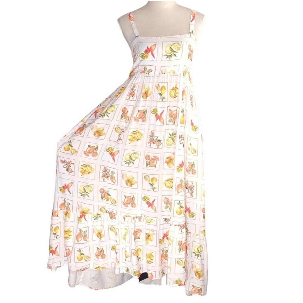 Paper Heart Maxi/Sundress Size Small Pullover Fruit Print Rayon Pockets NWT
